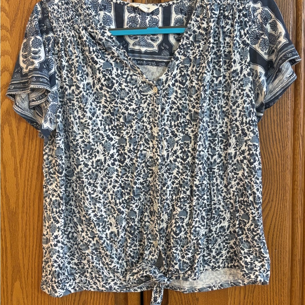 Lucky Brand Navy and White Floral Top